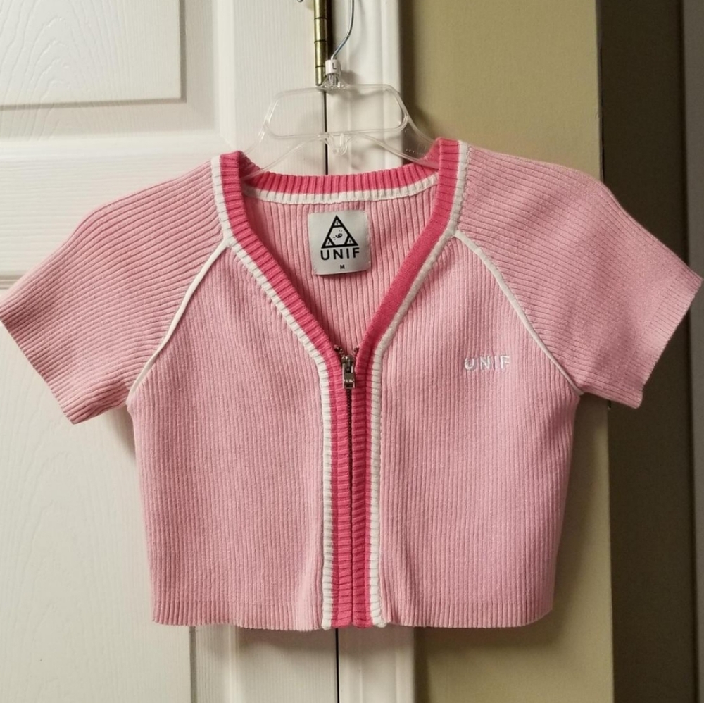 Unif Pink Frolic Crop Top